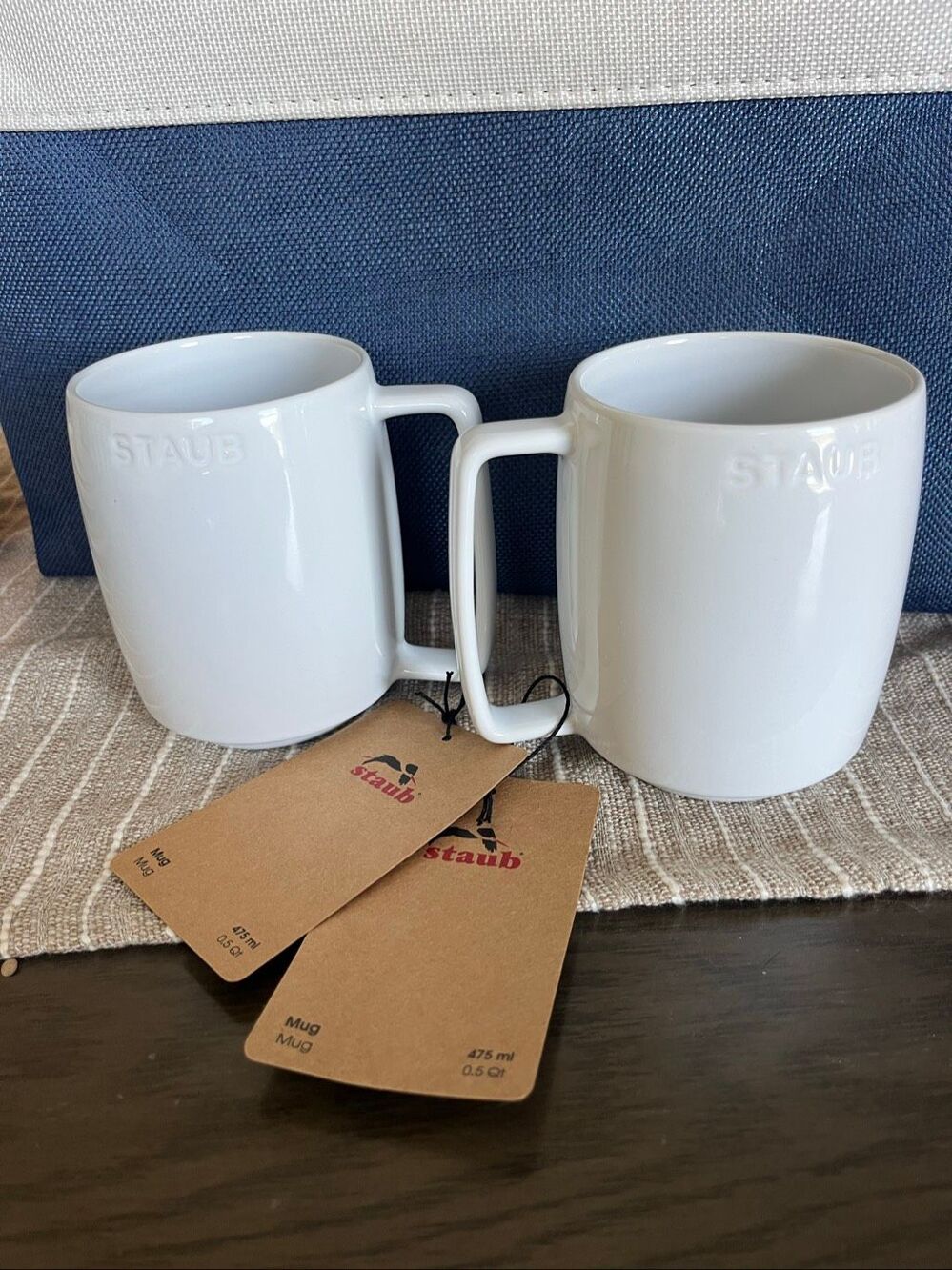 2 STAUB Ceramic Stacking Mug 16 oz White SET of 2 - NWT